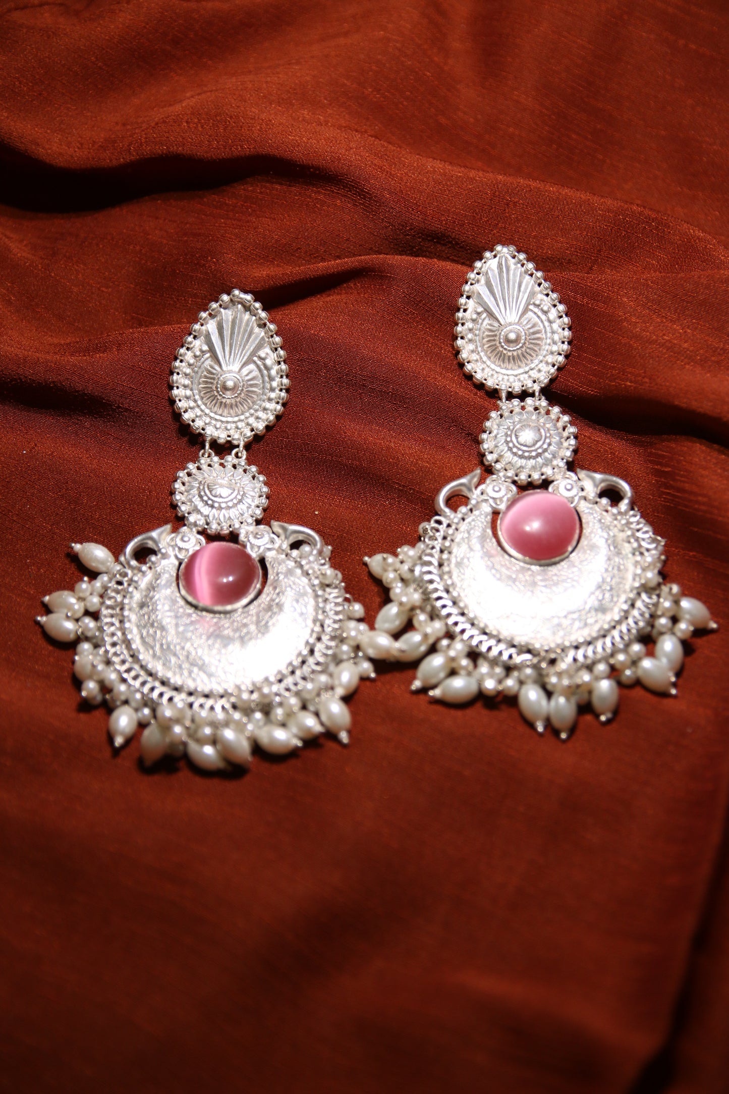 Silver Polished Retro Glamour (Pink Stone) – “Chandni Collection”