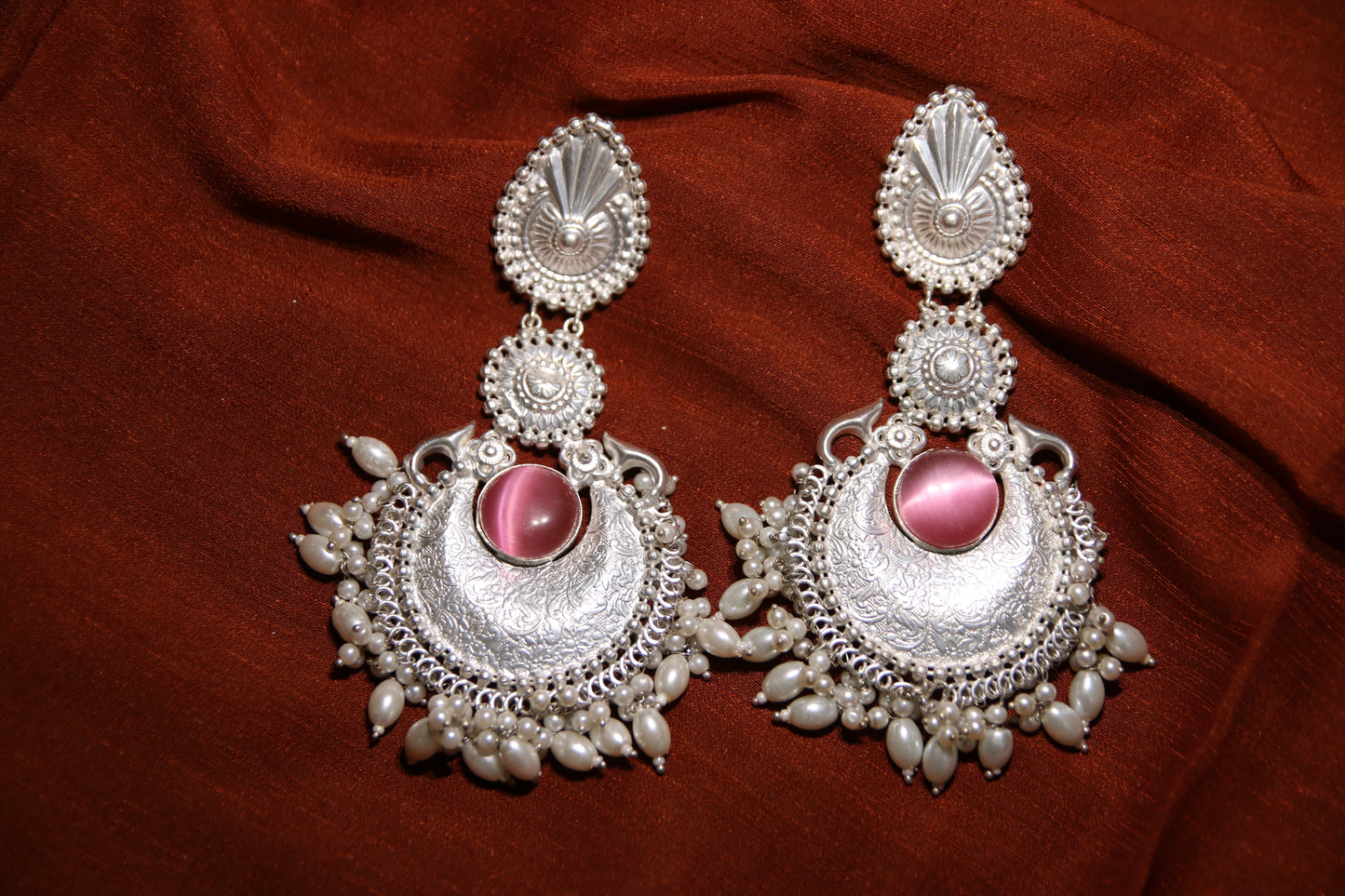 Silver Polished Retro Glamour (Pink Stone) – “Chandni Collection”