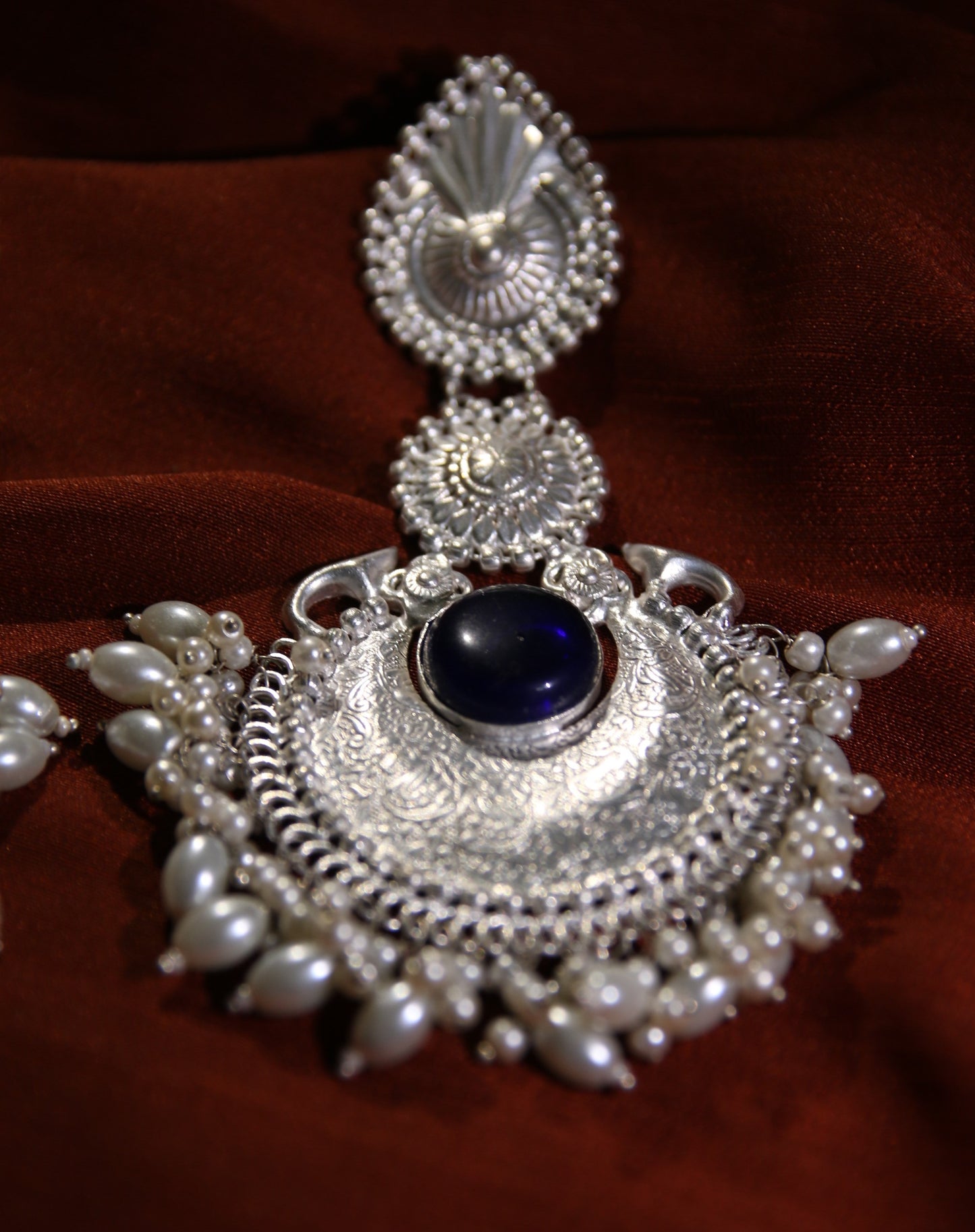 Silver Polished Retro Glamour (Blue Stone) – “Chandni Collection”