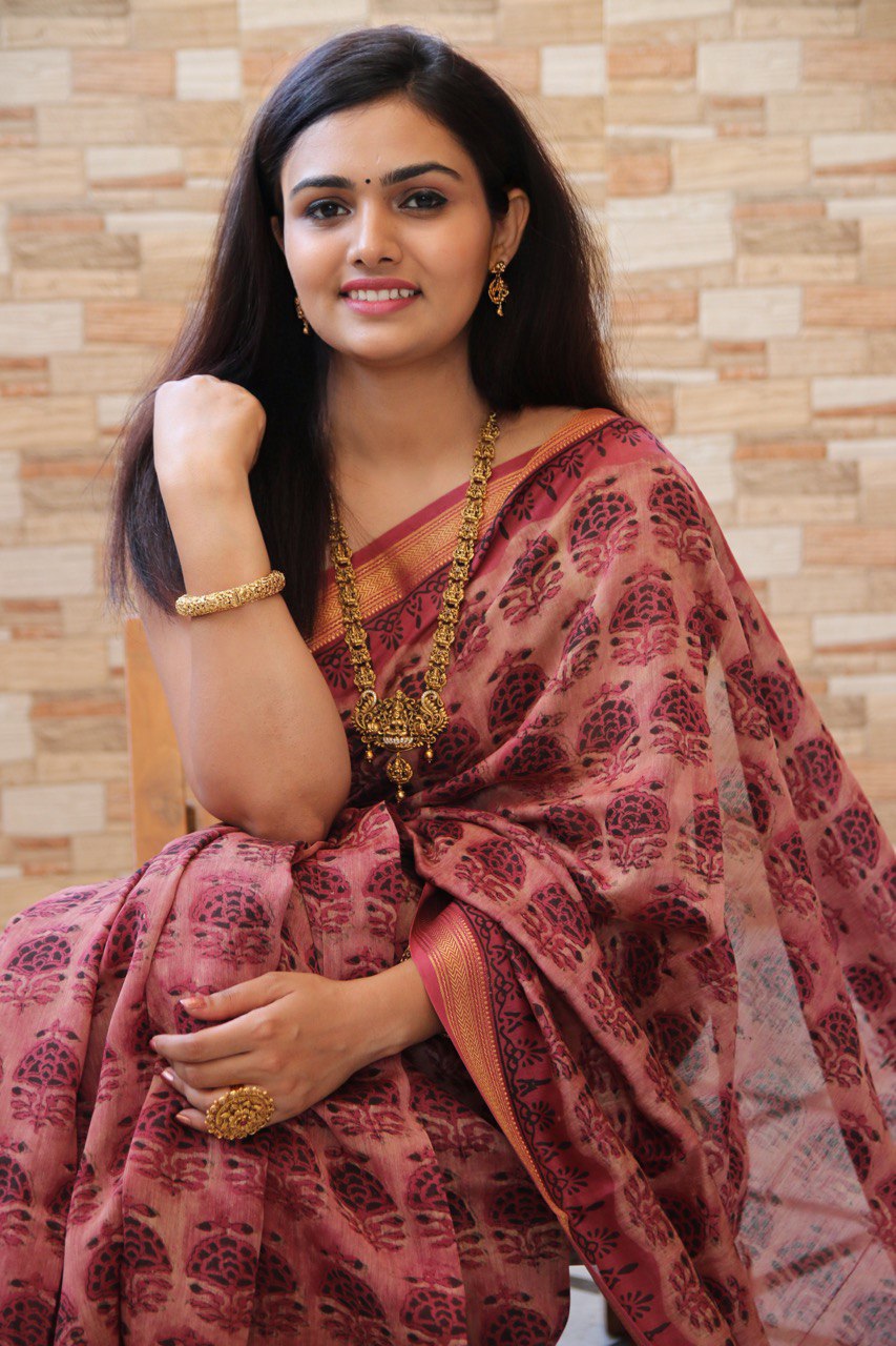 Old Rose Bagru Handblock Maheshwari Saree