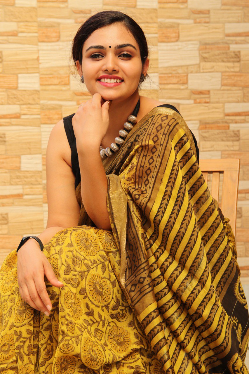 Mustard Yellow Bagru Handblock Maheshwari Saree