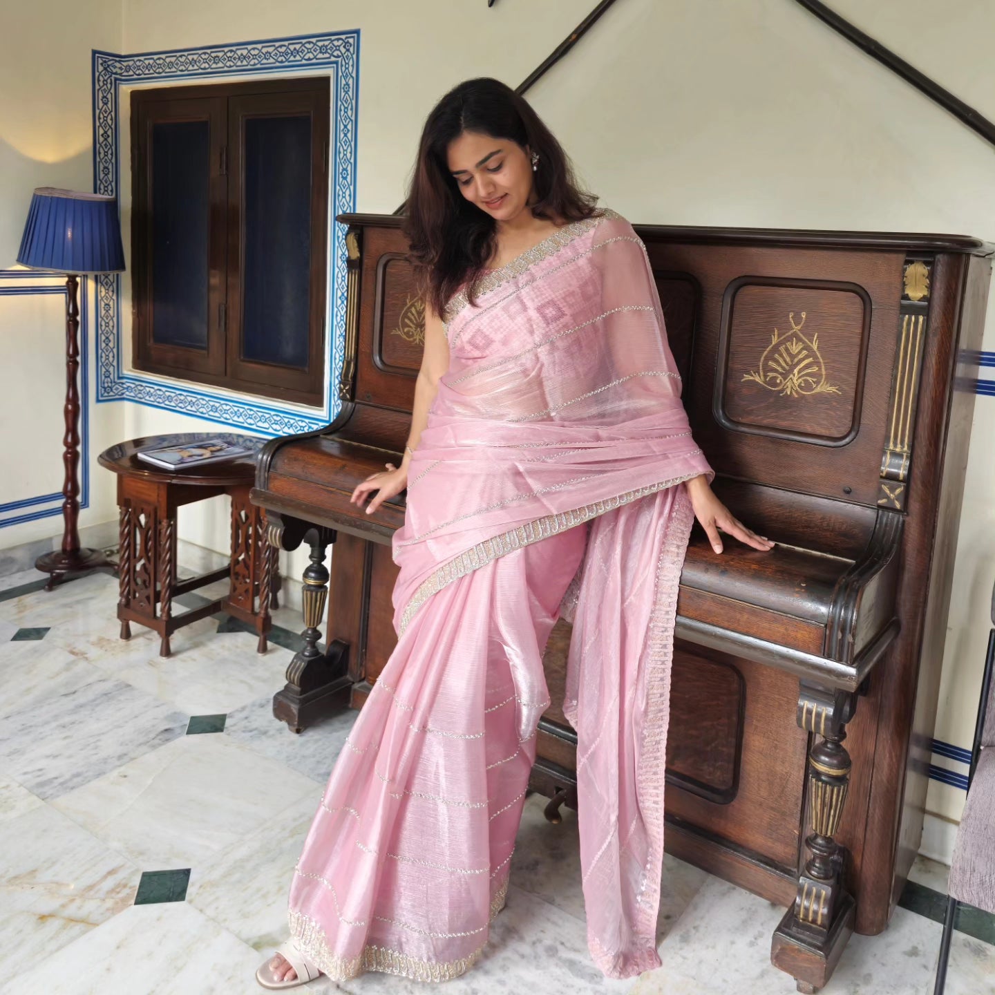 Champagne Pink Tissue Saree