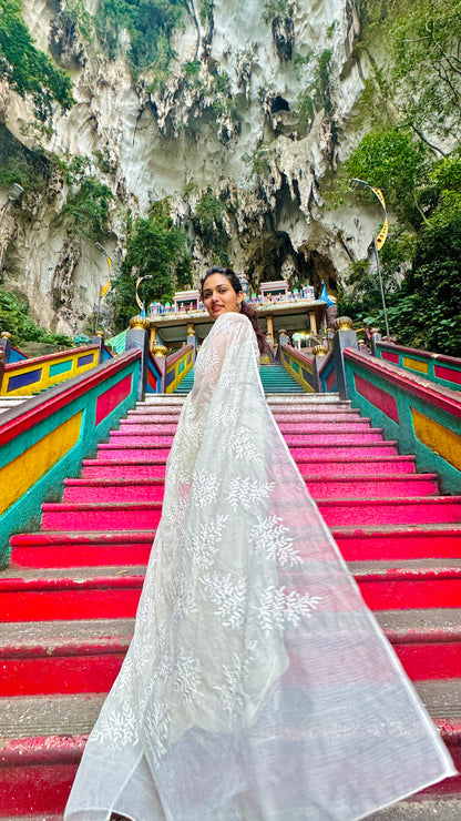 Off White Handwoven Kota Doria with Embroidery