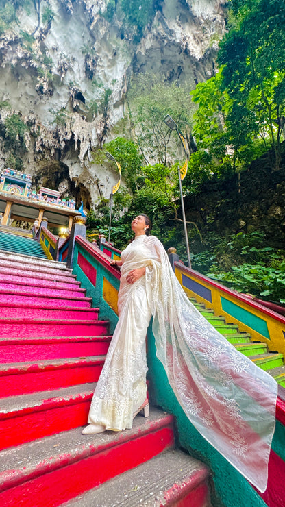 Off White Handwoven Kota Doria with Embroidery