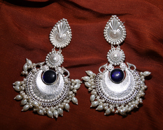 Silver Polished Retro Glamour (Blue Stone) – “Chandni Collection”