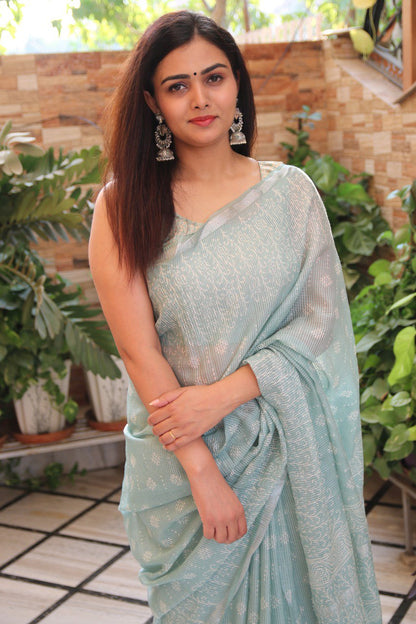 Aqua Green Kota Doria Saree