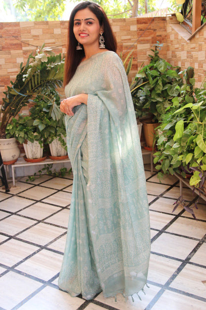 Aqua Green Kota Doria Saree