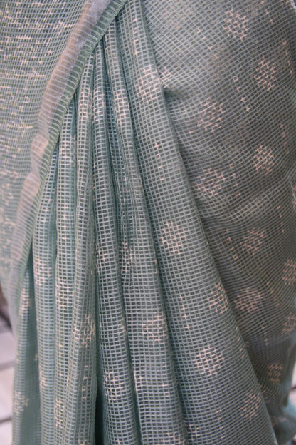 Aqua Green Kota Doria Saree