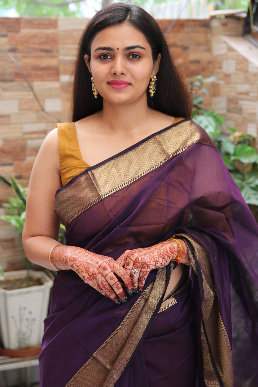 Purple Maheshwari Handwoven Saree