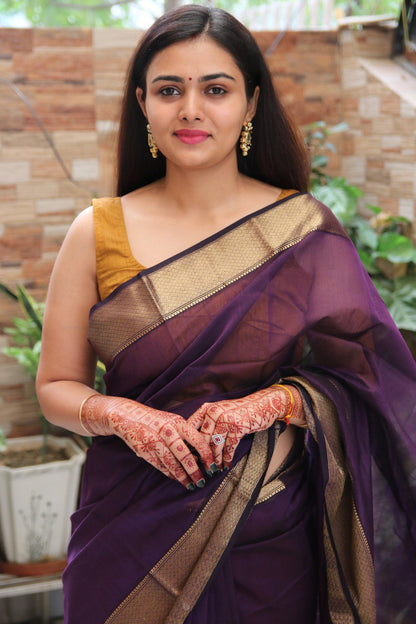 Purple Maheshwari Handwoven Saree