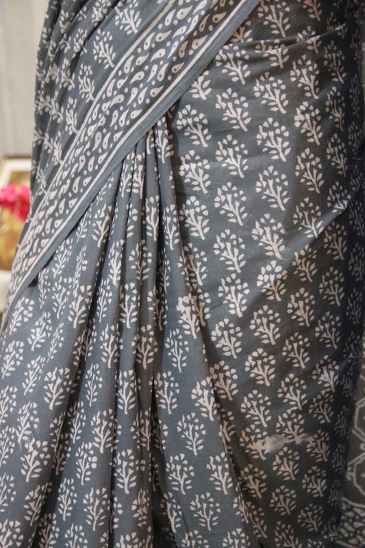 Grey Bagru Handblock Mul Cotton