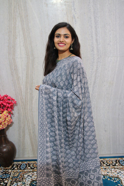Grey Bagru Handblock Mul Cotton