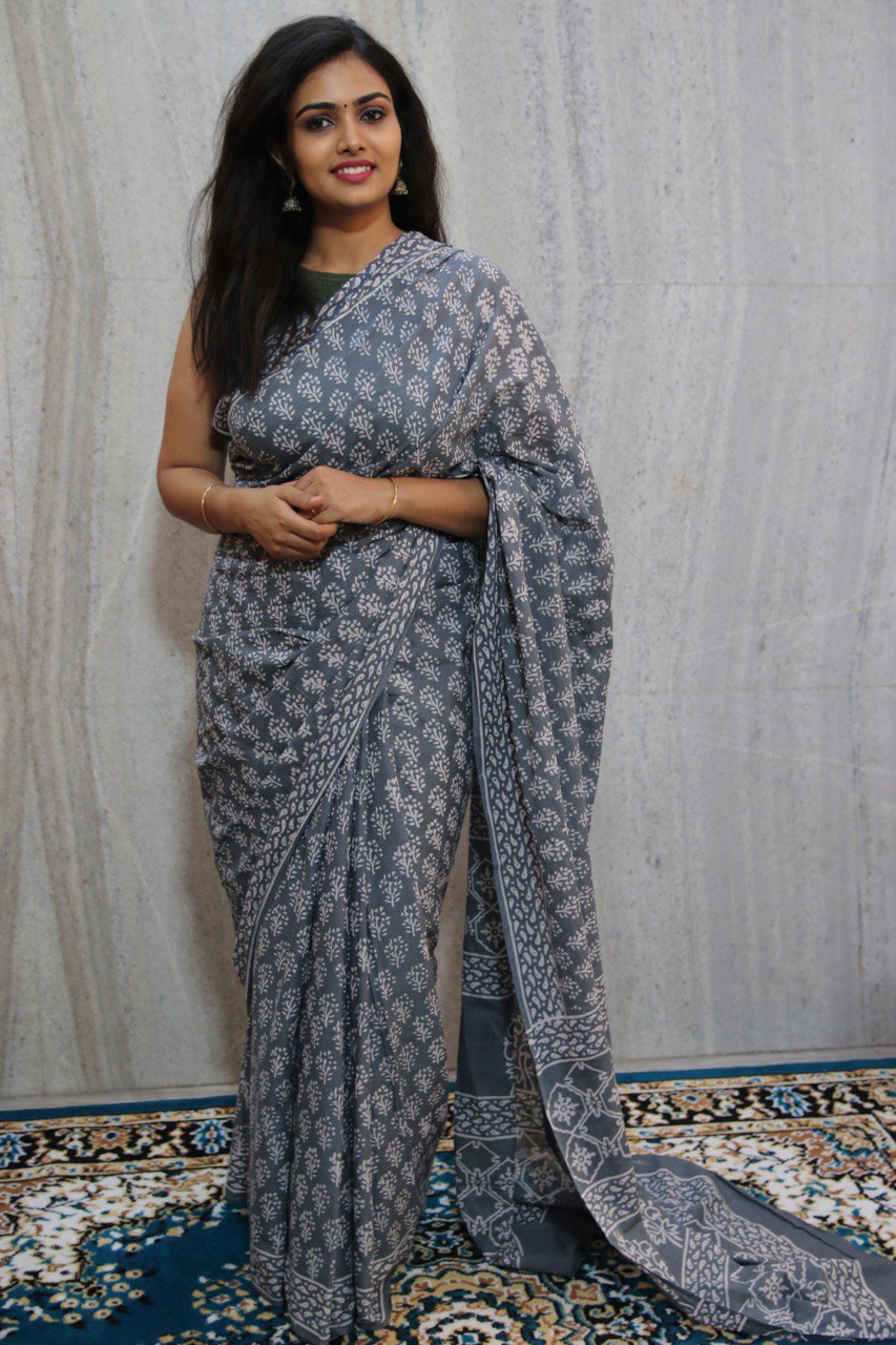 Grey Bagru Handblock Mul Cotton