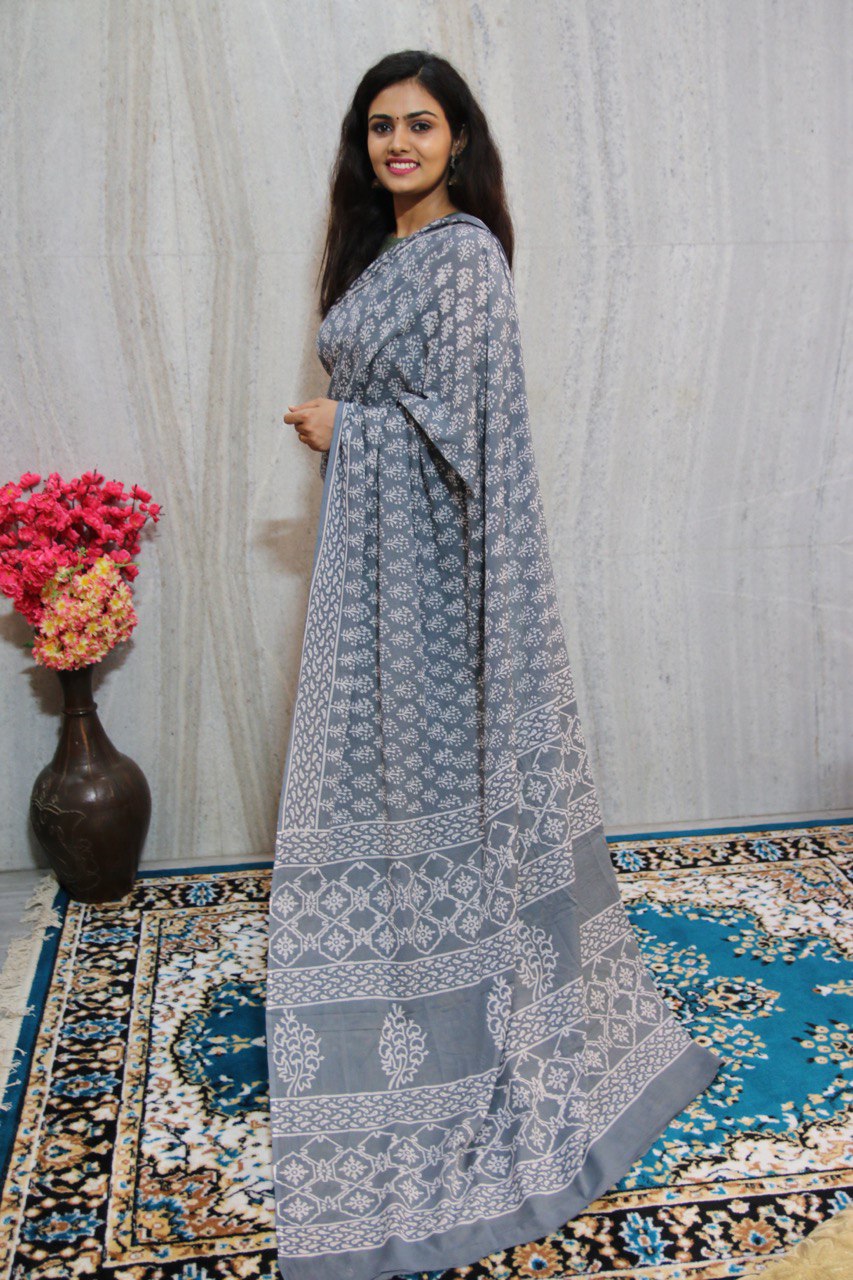 Grey Bagru Handblock Mul Cotton