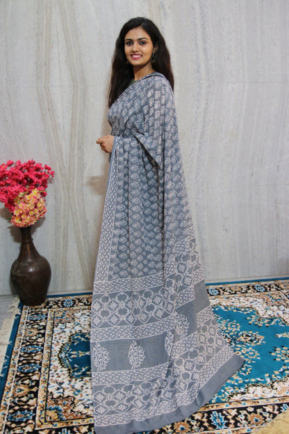 Grey Bagru Handblock Mul Cotton