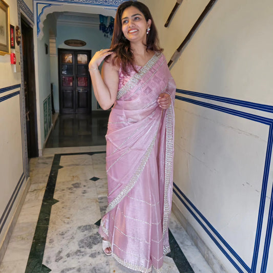 Champagne Pink Tissue Saree