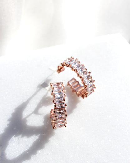 14K Rose Gold Baguette Diamond  Hoop Earrings Z116