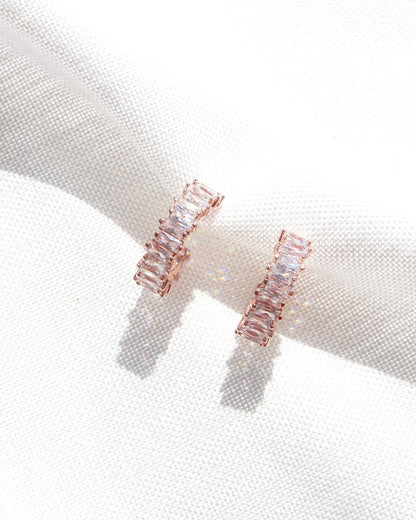 14K Rose Gold Baguette Diamond  Hoop Earrings Z116