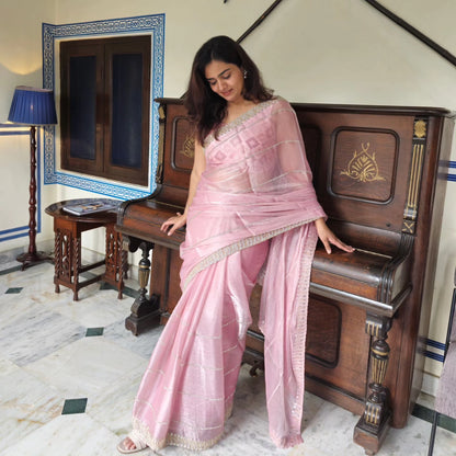 Champagne Pink Tissue Saree