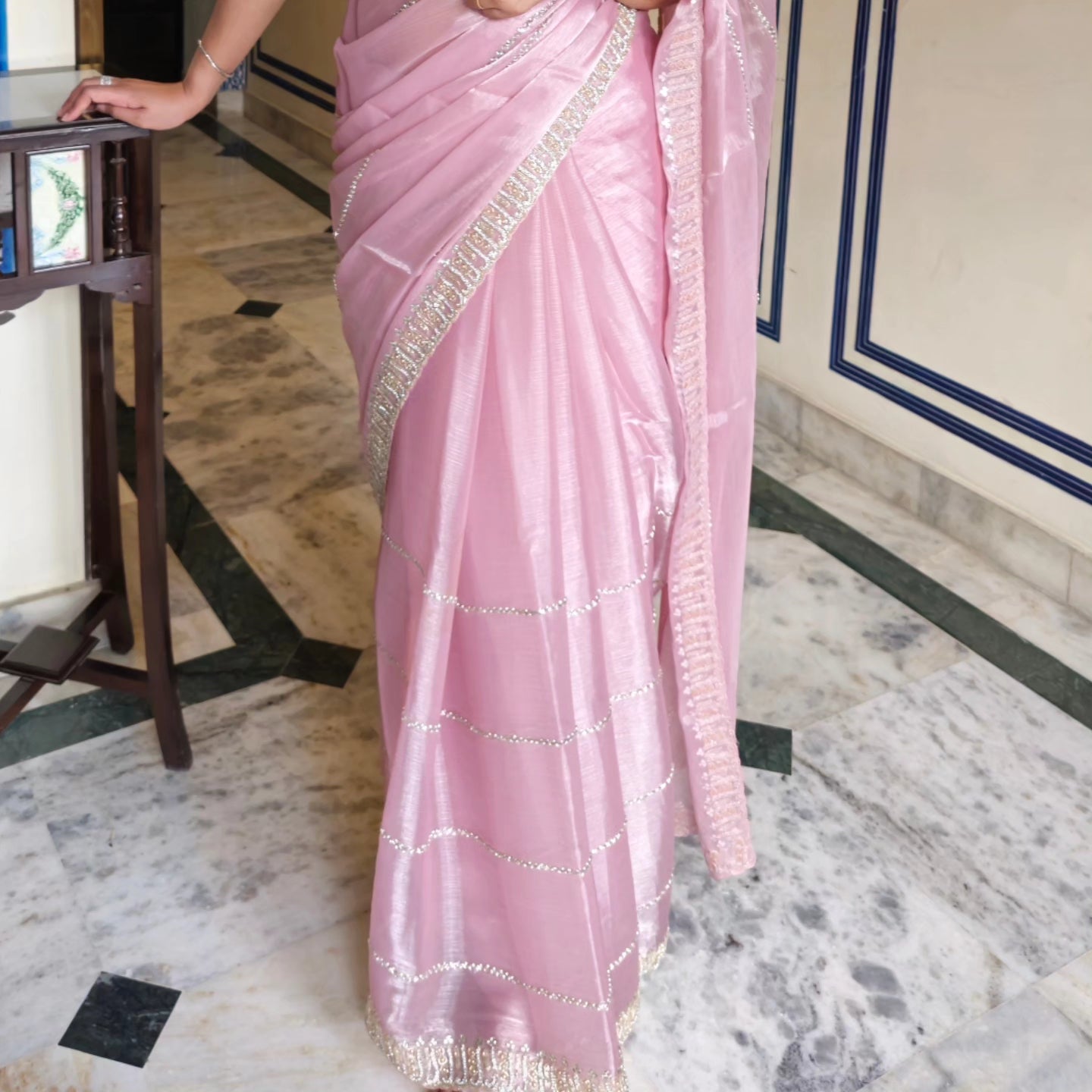 Champagne Pink Tissue Saree