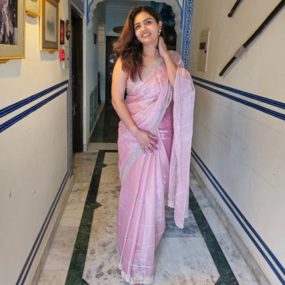 Champagne Pink Tissue Saree