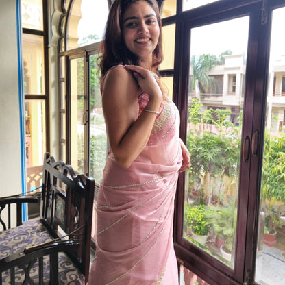 Champagne Pink Tissue Saree